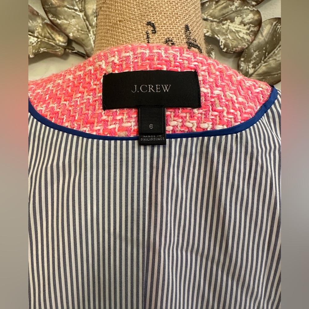 J.Crew Pink Tweed Jacket Blazer Braided Trim Pockets Size 6 - Picture 5 of 7